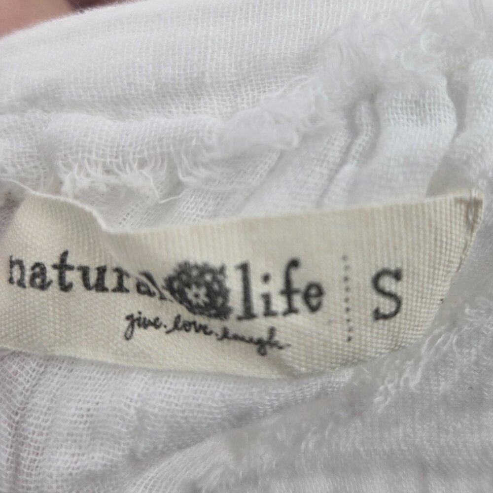 Natural Life White Gauze V-Neck Textured Cotton Long Sleeved Blouse Size Small - Picture 7 of 10